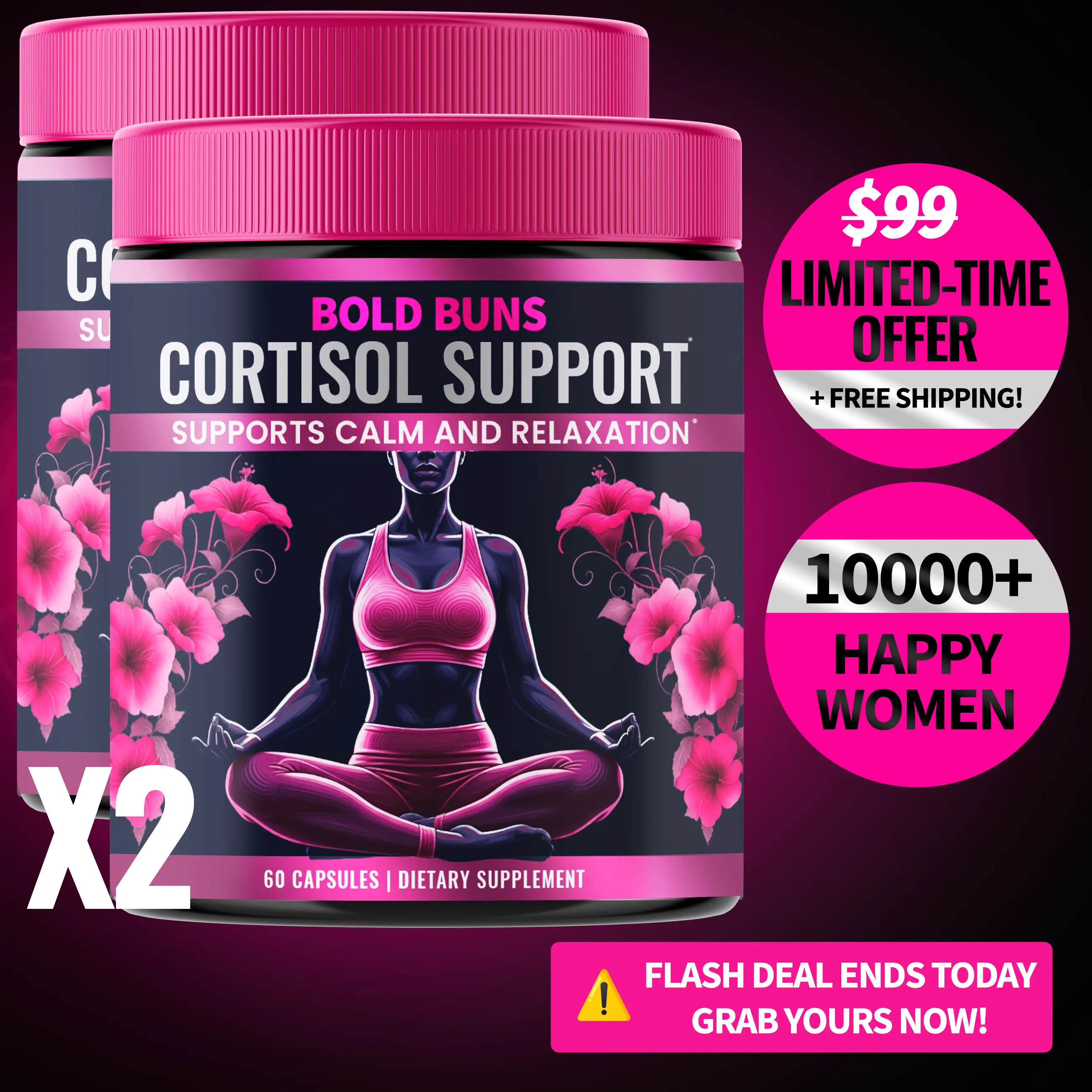 2 Pack - Cortisol Support for Women - Stress & Mood Support Supplement with Sensoril Ashwagandha, Magnolia Bark, L-Theanine & Phosphatidylserine - Supports Calm, Focus & Sleep Quality