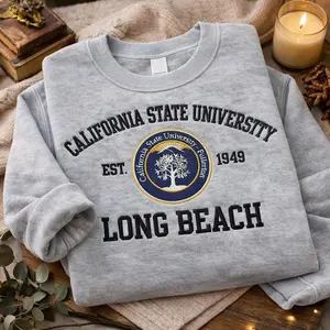 California State University Long Beach Embroidered Sweatshirt - Embroidered Crewneck Sweatshirt - Hoodie Casual Wear Womenswear