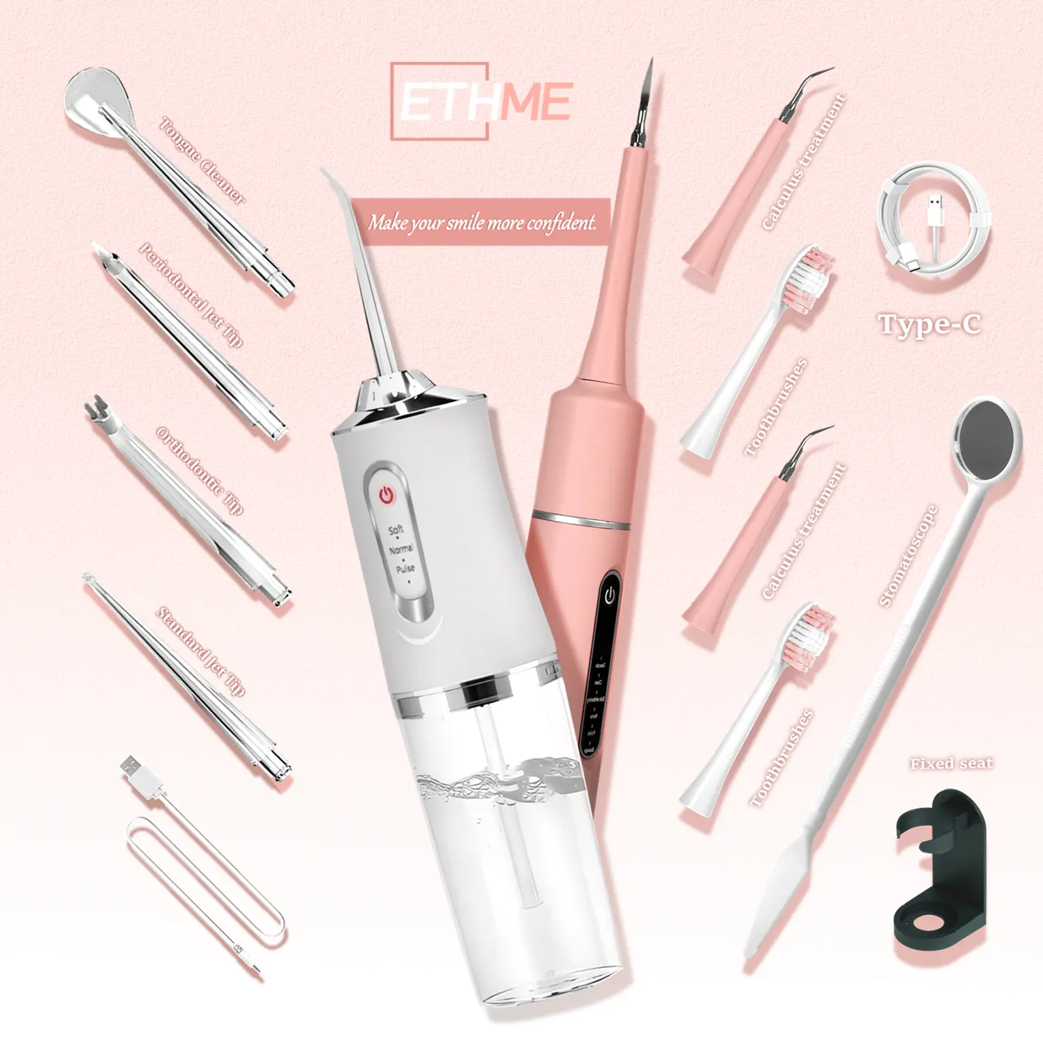 ETHME Rechargeable Toothbrush with Water Flosser Portable Stronger Multifunctional Dental Teeth Cleaner with 4 Nozzles for Adult Oral Irrigator Portable Multifunctional