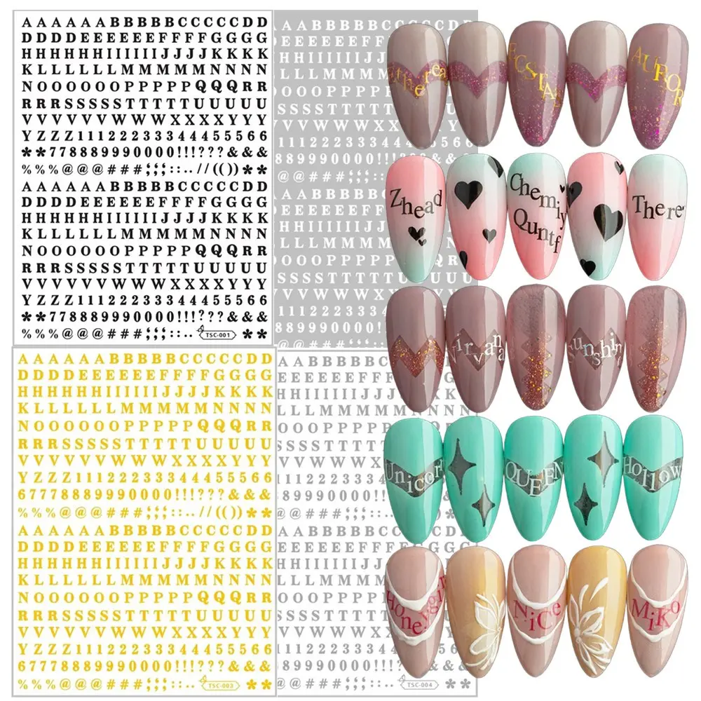 Gold Silver Basic English Letters Special Symbols Numbers Versatile 3D Nail Art Stickers, Unisex Manicure Accessories, Nail Art Supplies