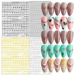 Gold Silver Basic English Letters Special Symbols Numbers Versatile 3D Nail Art Stickers, Unisex Manicure Accessories