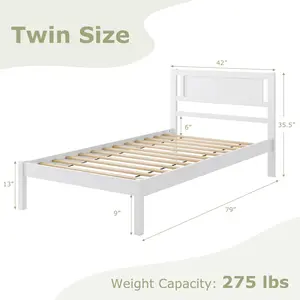 COSTWAY - Twin/Full/Queen Size Wood Bed Frame with Headboard and Wooden Slats Support-Twin