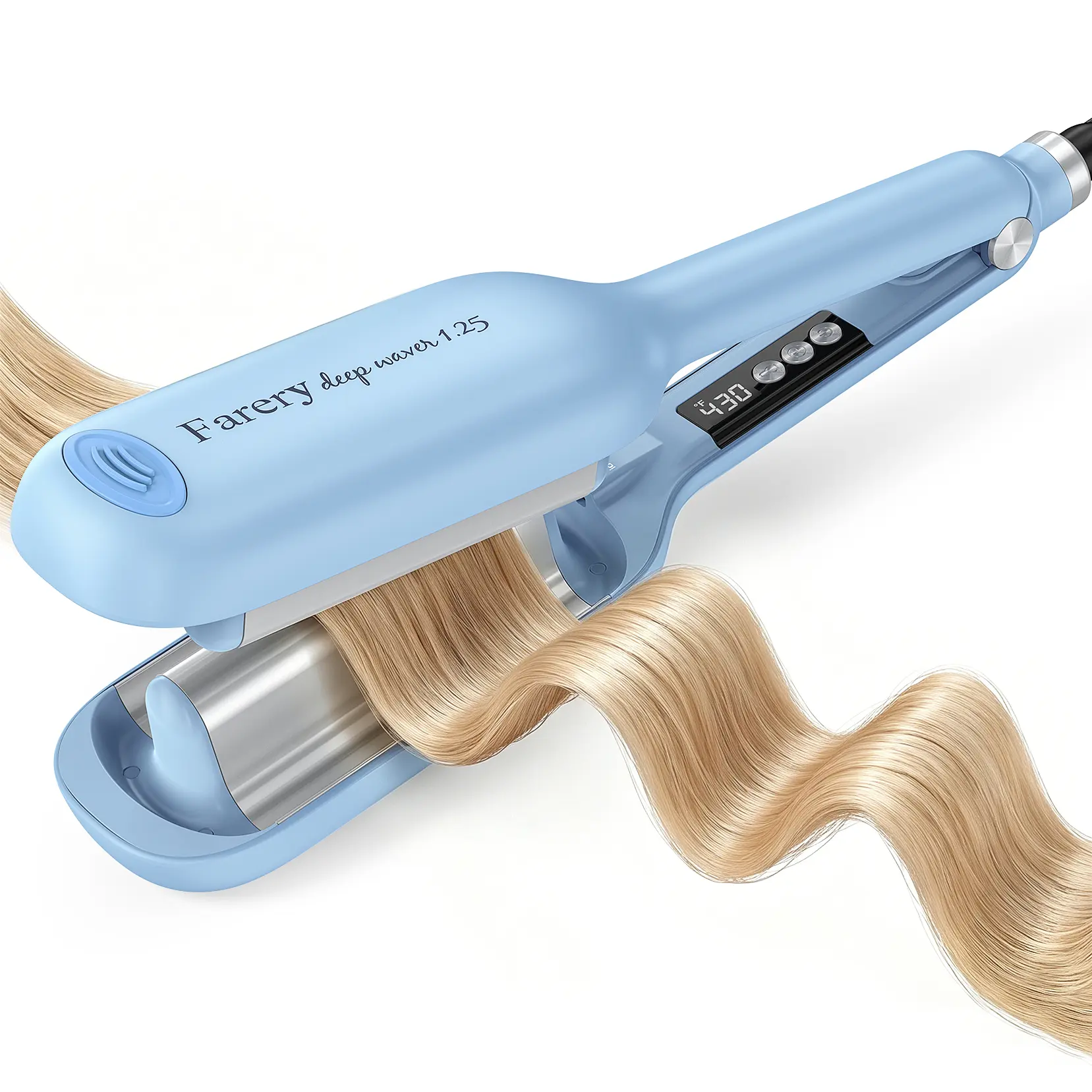 Farery Hair Waver Deep Wave Crimper, 1.25 Inch Beach Waves Curling Iron, Hair Crimper with Smart Buzzer Timer, 9 Heat Settings (285°F-430°F), Tourmaline Ceramic, Negative Ion
