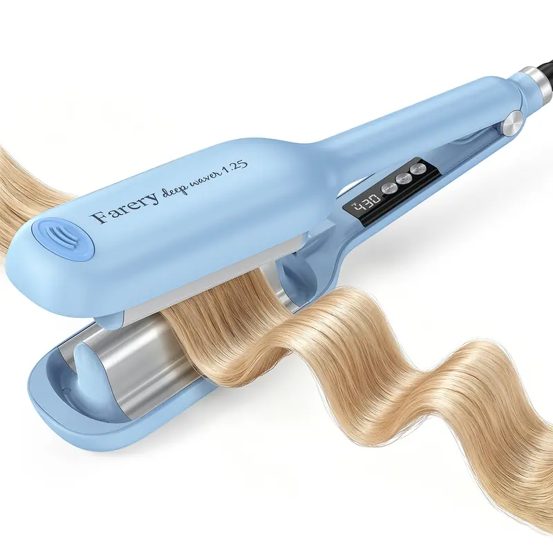 Farery 1.25 inch Curler Hair Styler - 120v-240v US Plug Beach Tool, Smart Buzzer Timer, 9 Heat Settings (285°F-430°F), Tourmaline Ceramic, Negative Ions for Wavy Healthy Loose Curls, Frizz Control, Easy Hold & Release, 8in+ Hair Ready, Single Unit