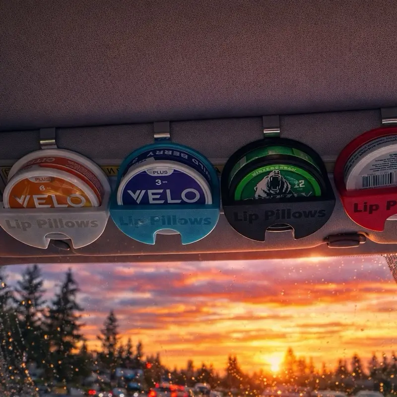 Lip pillow Velo/Grizzly/Zeo/Zone car visor Zyn pouch holders with glow in the dark blue