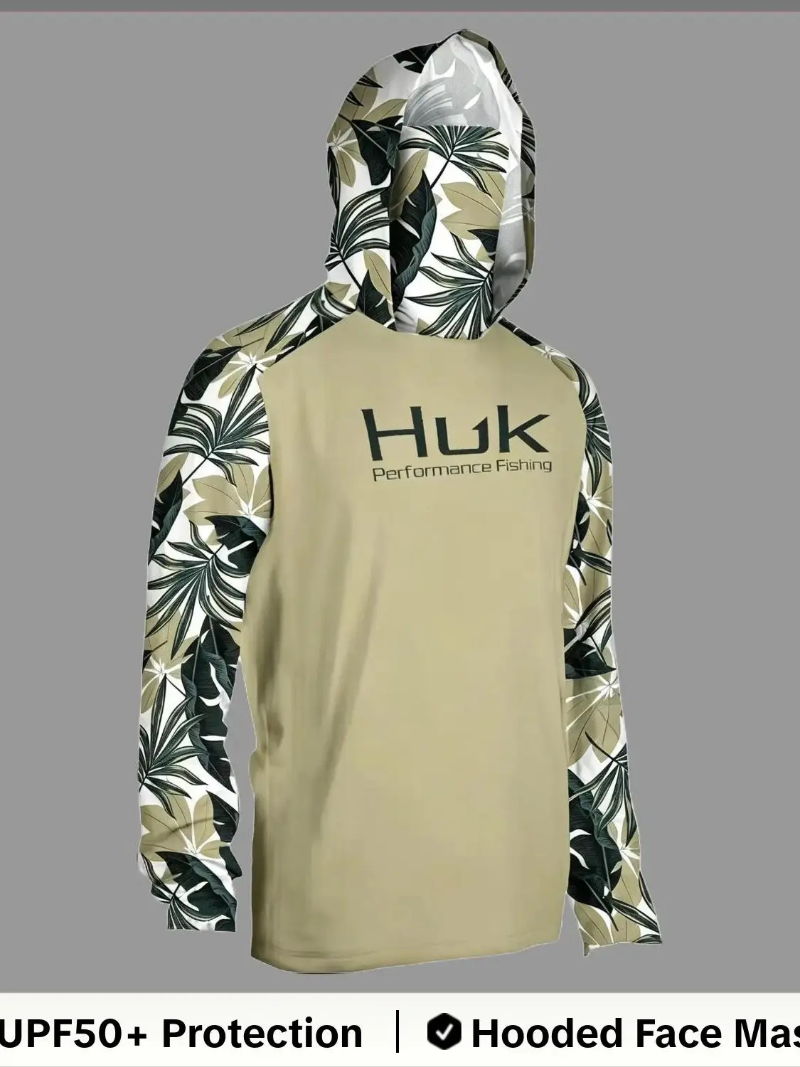 Men's Tropical Print Fishing Hoodie, UPF 50+ Long Sleeve Performance Sun Shirt with Built-in Face Mask for Hiking & Biking, Beachy Hoodie