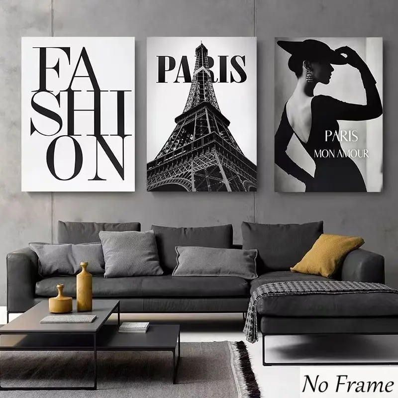 3pcs Paris Fashion Eiffel Tower Posters, Canvas Paintings, Modern Cool Design, Perfect Home Wall Decor for Office and Living Room, Gift Idea