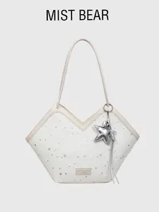 Women's Fashion Star Embellished Tot Bag, Large Capacity Polyester Tote, Dual Handle Shoulder Strap, Zip Closure, Ideal for Office & Travel
