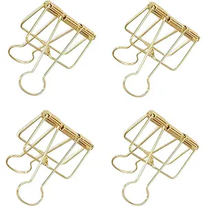 4 count Golden Hollow Out Long Tail Wire Binder Clips Paper Binder Clip Binder and Paper Clips Small in Size and Light in Weight Clips