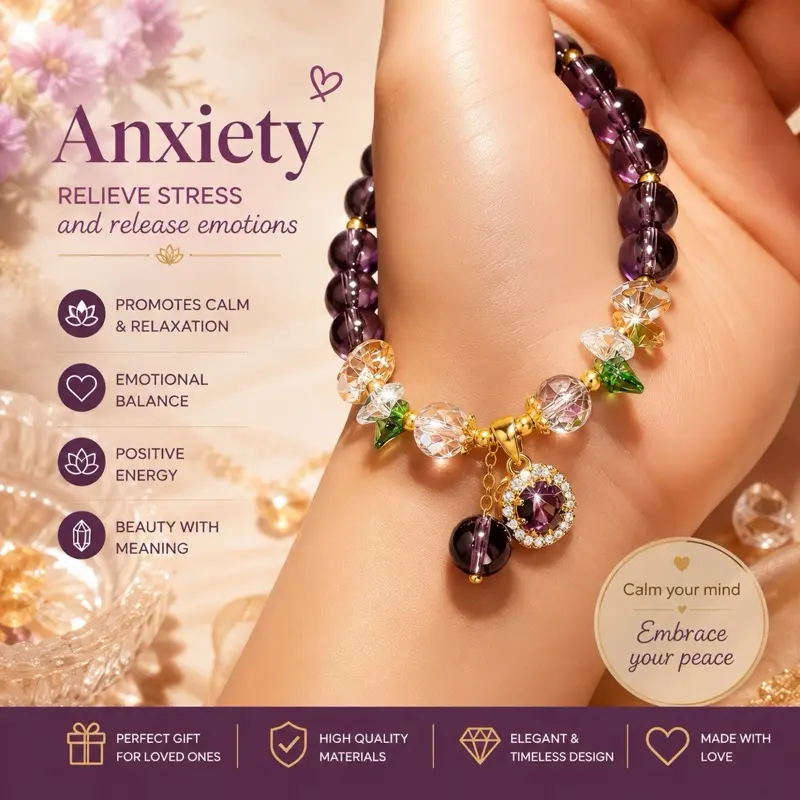 Lioness Luxe Amethyst Crystal Charm Bracelet - Elegant Purple Beads & Gold-Tone Details - Perfect Gift for Her - New Collection - Fashion Jewelry
