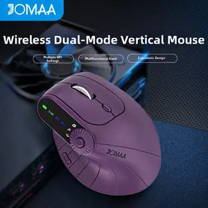 JOMAA Ergonomic Right Hand Vertical Mouse With Adjustment Multifunction Knob Wireless Rechargeable Dual Bluetooth+2.4G Silent Mouse Charging Diaplay Mouse for Desktop Laptop