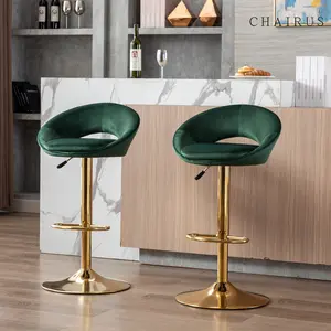 CHAIRUS Counter Height Bar Stools Set of 2, Swivel Velvet Bar Stools Adjustable  Bar Chairs with Open Back, Upholstered Kitchen Island Stools with Gold Legs for Home Bar, Pub, Bistro, 24-33 Inch Green