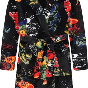 MZ LADYZ Production Hooded Gamer Robe for Boys Ages 4-16 with Unique Design and Bow Tie for Comfortable Bath Time