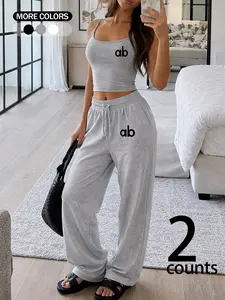 Women's V Neck Sleeveless Top & Straight Leg Pants Set, Casual Loose Fit Design, Soft Fabric, Perfect for Summer