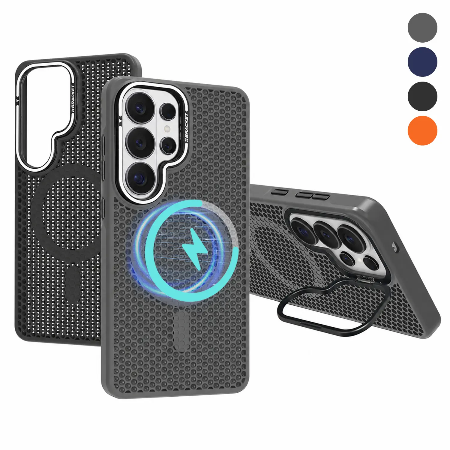 HISTORYOO Hollow Back Mesh Heat Dissipation Honeycomb Case for Samsung Galaxy S26 Ultra S25 Plus S24 S23 MagSafe Durable Magnetic Matte Hard PC Airway Adjustable Lens-Frame Metal Stand Camera Mount Kickstand Shockproof Protection Wireless Charging Cover,,