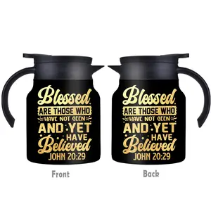 1pc/34oz/1000ml/Insulated Flask,Double Walled Insulated Coffee Pot,Stainless Steel Tea Kettle With Handle And Lid, Blessed Are Those Who Have Not Seen And Yet Have Believed Perfect For Family And Friend Gatherings,holiday party gifts,Christmas Gifts