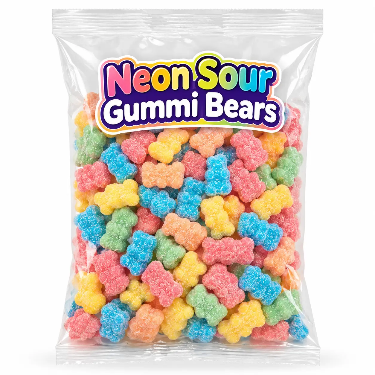 Neon Sour Gummi Bears, Gummy Candy, Fruit Flavored, 2 Lb Bag | Sour Gummies, Chewy Candy, Movie Night Snack