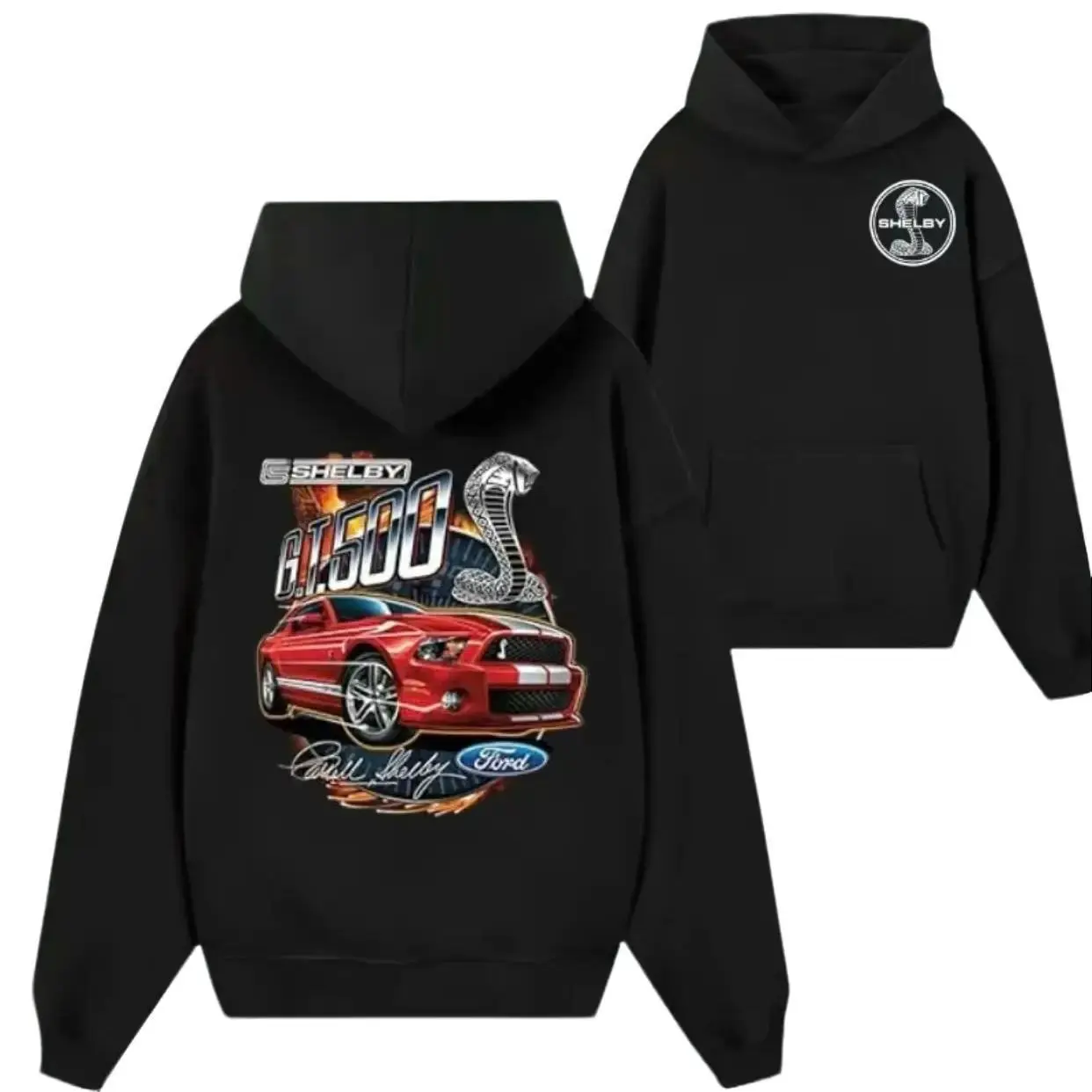 Shelby GT500 Ford Cobra Logo Hoodie, Supercar Performance Graphic Pullover, Classic Racing Legend Style Sweatshirt For Men, Vintage Automotive Enthusiast Outfit