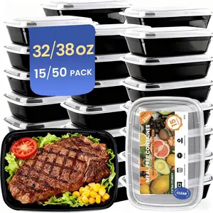 15 Pack 32oz Meal Prep Containers  , Disposable  Storage Take Out Containers with , Leakproof Plastic To Go  Containers, Microwave Freezer Dishwasher Safe