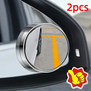 2pcs HD round car rearview mirrors, featuring 360-degree adjustability and a wide-angle view to enhance travel safety