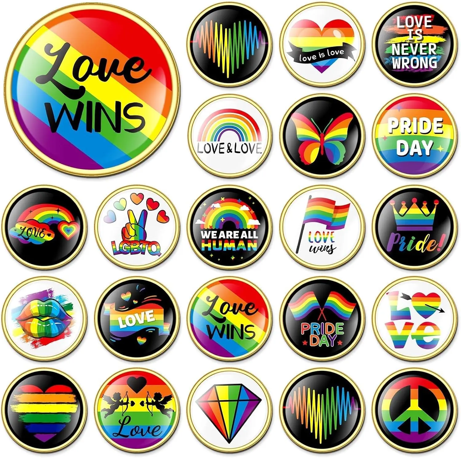 30Pcs Gay Pride Buttons Rainbow Enamel Brooch Pin LGBT Lapel Badge | Gift for Lesbian Transgender Bisexual Gay, Pride Month Event Activities Accessories, Cloth Hat Backpack Decor