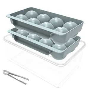 WIBIMEN 2.5" Ice Ball Molds | 8 Balls, 2-Pack | Easy Release with Ice Box & Tongs | Ideal for Whiskey & Bourbon Containers Plastic Home Bar Accessories Blue