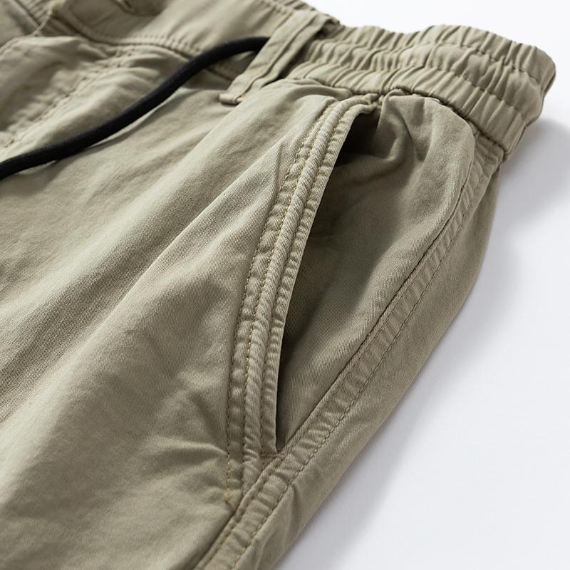 100% Cotton Tactical Cargo Pants with Multiple Pockets, 3D Large Cargo Pockets, Drawstring Bag, Mid-Length Outdoor Hiking Shorts