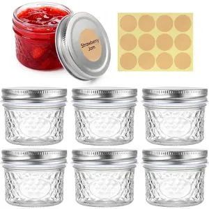 Pack of 6 Jam Jars 100 ml Mason Jar, Preserving Jars with Screw Lids, Screw Jars with Lid, Small Storage Jars, Mini Jars for Jelly, Overnight Oats, Yogurt, Cereal, Spices, Sweets