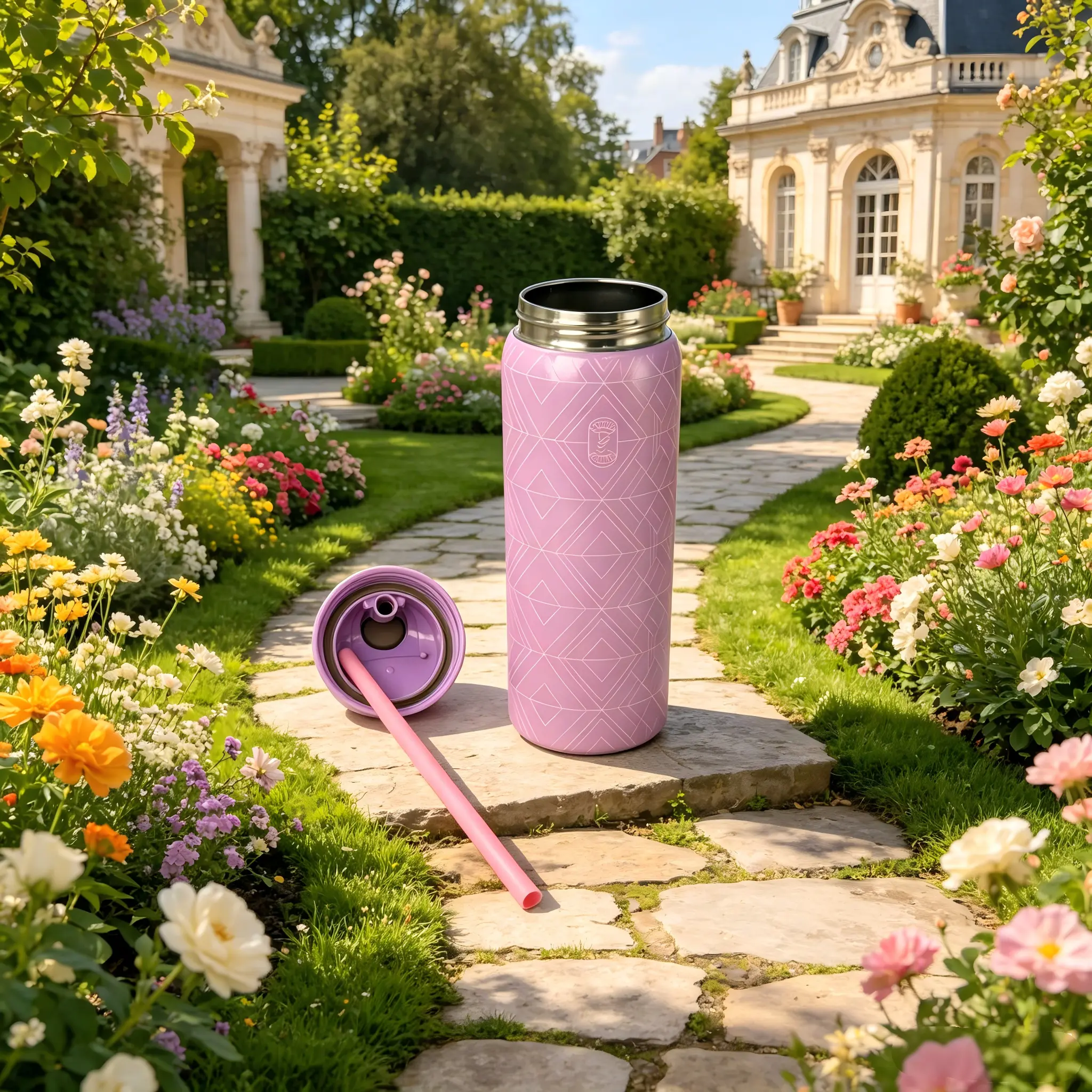 32oz (945ML) Pink Music Pattern Insulated Vacuum Flask Water Bottle Tumbler with FreeSip Straw, 24+ Hour Heat-Cold Insulation, Portable Drinkware for Coffee Lovers, Camping, Water Bottles