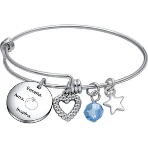 Summer Spring Gift Spanish Teacher Appreciation Bracelet – “Enseña, Ama, Inspira” Apple Charm Bracelet  for Teachers