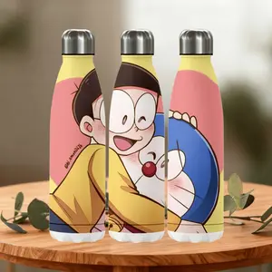 1pc 18oz thermos cup, Cartoon Doraemon stainless steel thermos cup, water bottle, portable straw cup, outdoor cup, accompanying cup, coffee cup, cup set-Christmas Valentine's Day gift (straw in the cup) , suitable for gift giving
