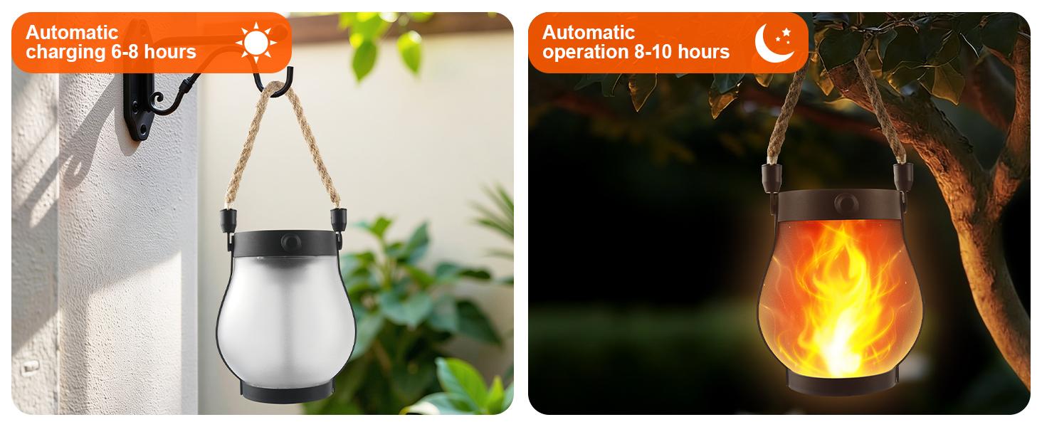 Flame Garden Light Solar Lanterns Outdoor with Dancing Flame Effect, Solar Powered Hanging Lantern Lights with Realistic Flickering Flames, Waterproof Decorative Lights for Front Porch Patio Garden Yard Table and Outdoor Decor