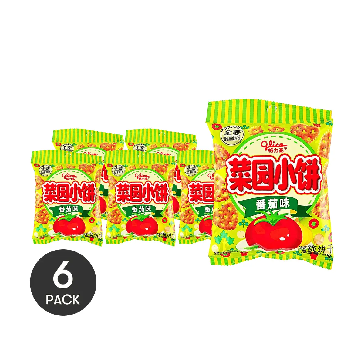 6 Pack Chinese Millet Rice Crust Crackers Tomato Flavor 1.76 oz Each - Crunchy Garden Snack