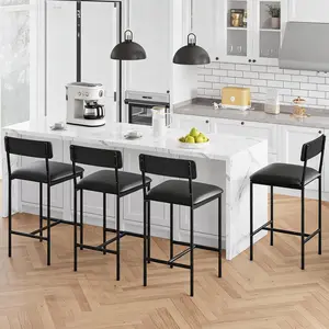 Garvee Industrial Retro Bar Stools – Set of 4, with Backrest & Footrest, Bistro-Style Kitchen Stools, 64 cm Tall, Easy to Assemble, Perfect for Dining Room, Kitchen & Bar Area