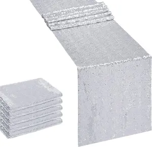 10 Pack Sequin Table Runner Sequin Table Cloths 12" x 108" Sparkle Table Runner Sequin Runners for Baby Bridal Shower Wedding Birthday Party Table Decor (Silver)