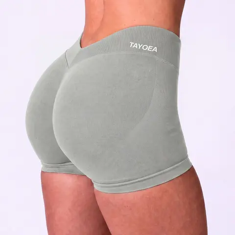 Tayoea Women's Seamless High Stretch V-Back Ruched Gym Workout Shorts, Ideal for Running Yoga Fitness, Daily Wear Activewear, Seamless Athletic Shorts, Seamless Sports Shorts, Workout Clothes Women