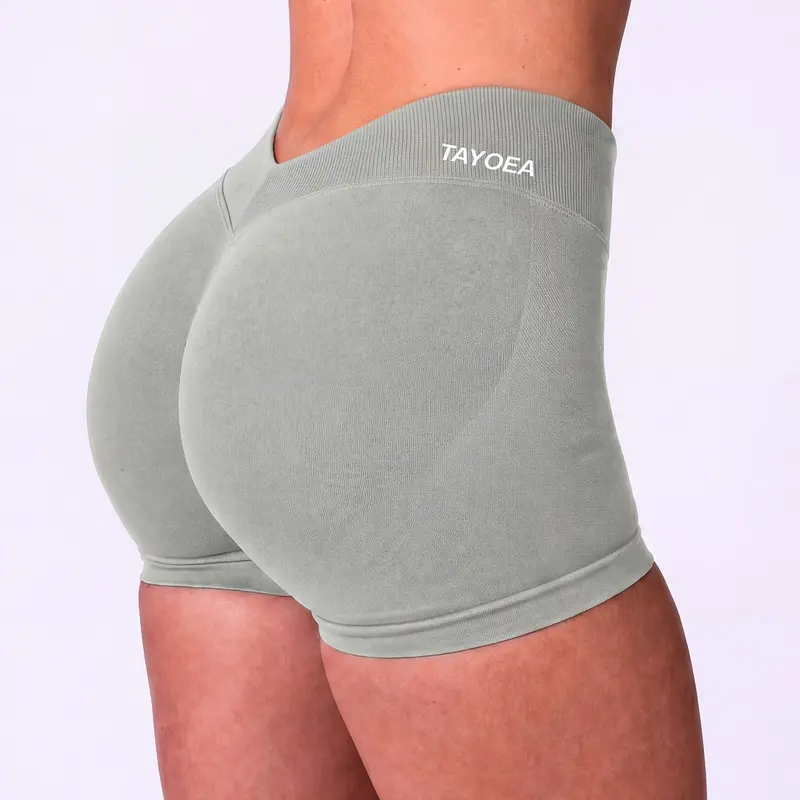 Tayoea Women's Seamless High Stretch V-Back Ruched Gym Workout Shorts, Ideal for Running Yoga Fitness, Daily Wear Activewear, Seamless Athletic Shorts, Seamless Sports Shorts, Workout Clothes Women