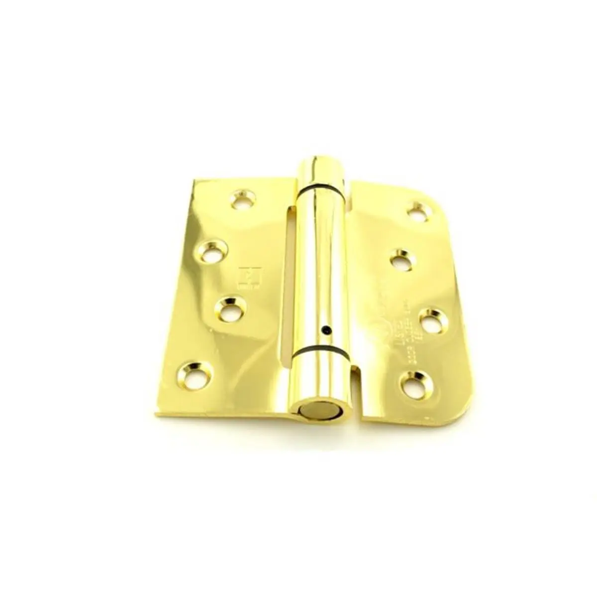 Hager 175443 Adjustable Tension Door Hinge, 4x4 in. Square 0.625 in. Radius Corner Steel Full Mortise Residential Spring Hinge with Staggered Hole Pattern, No. 170487 Bright Brass