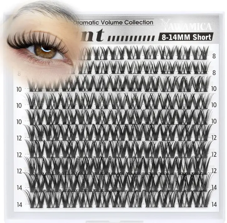 Flaunt Lash Clusters 8-14mm Wispy Cluster Eyelash Extensions CD Curl Eyelash Clusters Flora Individual Lashes Dramatic Volume Crisscross Cluster Lashes with Wide Band for Beginner DIY Lash by Yawamica