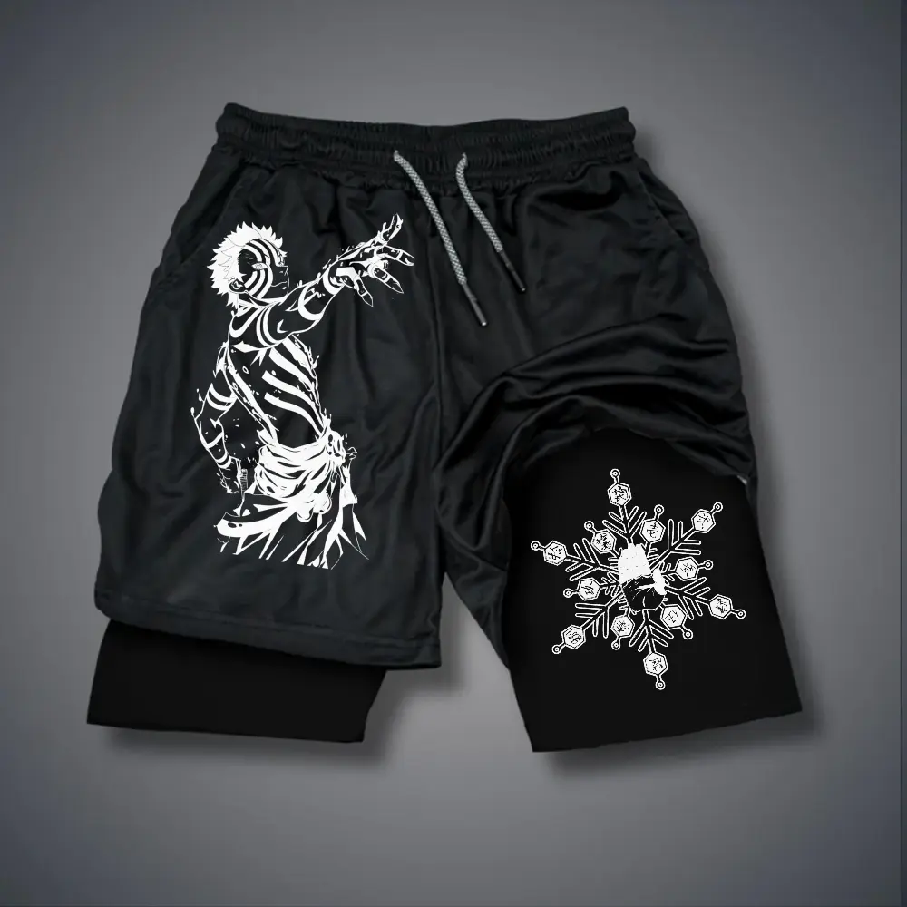 Demon Slayer Akaza 80s 90s summer men shorts for men jorts outfit men graphic shorts Double-layer sports shorts Comfortable short shorts summer