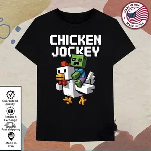 Minecraft Meme Art Shirt, Zombie Riding Chicken Shirt, Video Game Minecraft Riding Chicken Shirt