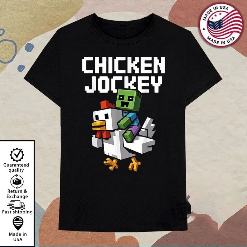 Minecraft Meme Art Shirt, Zombie Riding Chicken Shirt, Video Game Minecraft Riding Chicken Shirt