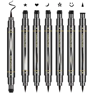 6PCS Double-headed Eyeliner Stamp Pen Set, Black Stencil, Winged Eyeliner Tattoo Tool, Star Moon Heart Eye Makeup
