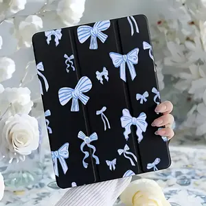 Blue Bow Pattern Tablet Case with Pen Slot, Compatible with iPad Mini, Air, Pro 4, 5, 6, 7 (2017, 2018, 2019, 2020, 2021, 2022, 2023, 2024, 2025 models), and Samsung S6, S7, S8, S9, S10 FE + A7 LTE, SZBCPBT11