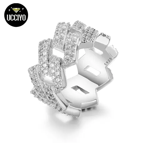 UCCIYO 925 Silver Gold Unisex Double Row Wave Motif Ring - D Color VVS1 Synthetic Moissanite Fine Jewelry, Beautiful 2-Row Artificial Gemstone Ring for Engagement, Anniversary Gifts【#R43】