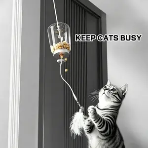 Hanging Cat Treat Toy for Indoor Cats, Interactive Feather Teaser Keeps Bored Cats Busy & Playing