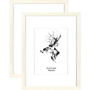 9x12 White Picture Frame with Mat for 6x8 Set of 2, Solid  Photo Frame 9x12 with Tempered Glass for Horizontal and Vertical Wall Mounting (2 pack, White)