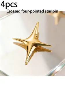 4pcs Cross Star Pins, High-Quality Iron Material, Modern Geometric Design, Polished Surface Finish, Elegant Accessory Set