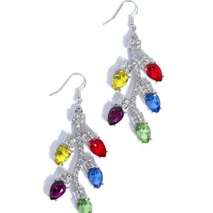 Paparazzi Earrings Christmas Lights White Rhinestones Silver Squares Multicolored Teardrop Gems Festive Look Fishhook Fitting