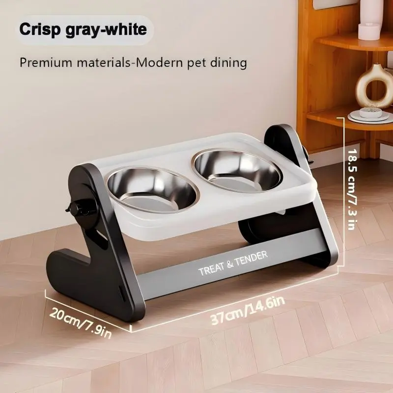 Adjustable Elevated Dog & Cat Bowl Stand - Sturdy Raised Feeder with 2 Stainless Steel Dishes, Anti-Vomit Ergonomic Neck Protection, Better Digestion, Non-Slip Base, Easy-to-Clean Indoor Station for Small Pets | Pet Supplies Accessory